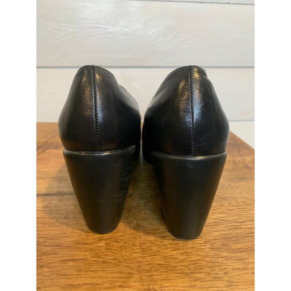 Dankso Tori Nappa Leather Pumps Size 39 Black Block Heel Comfort Shoes Elastic - Picture 4 of 7